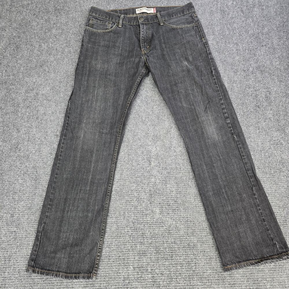 Levi's 514 Slim Straight Jeans Mens 34x32 Black Stretch Denim Dark Wash Y2k